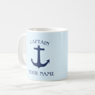 Mug Nom du capitaine de bateau personnalisé ancre mari