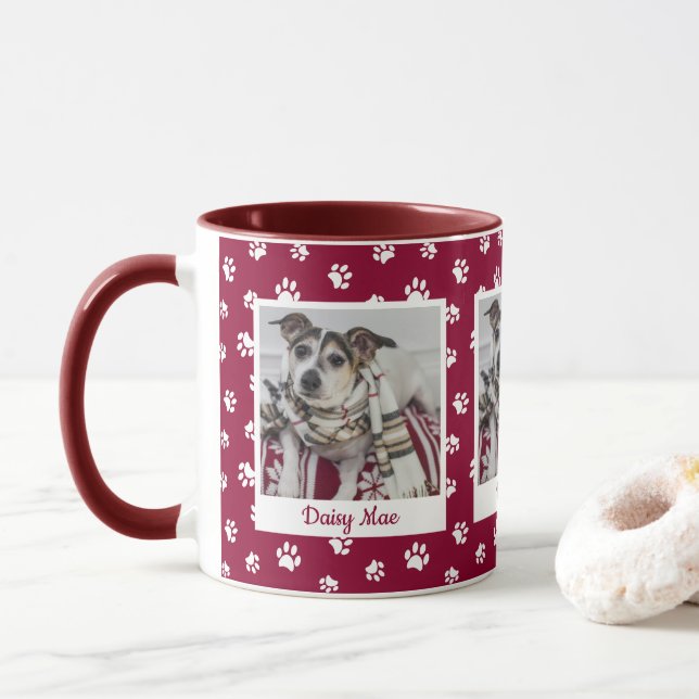 Mug Nom du chien mignon et photo Empreintes de pattes  (Avec donut)