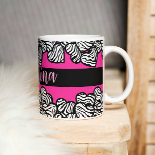 Mug Nom du coeur du motif zèbre rose chaud et blanc