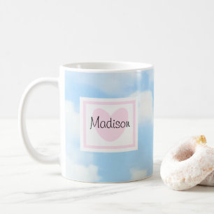Mug Nom du coeur rose pâle bleu pâle