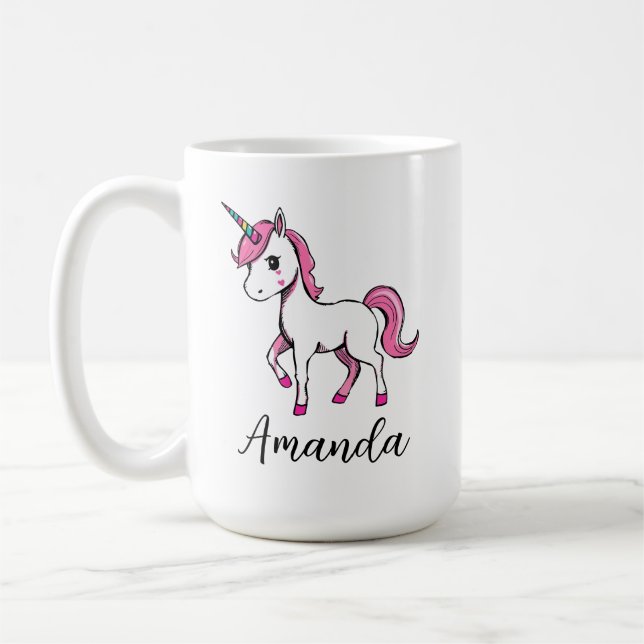 Mug Nom du dessin animé Cute Pink Unicorn (Gauche)