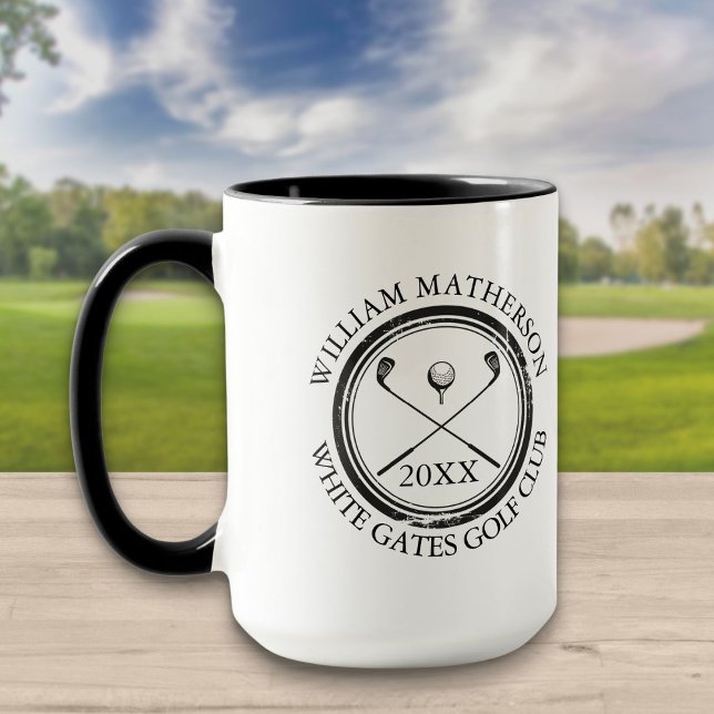 Mug Nom du golfeur et du club, Date Black and White Go (Créateur téléchargé)