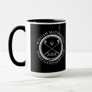 Mug Nom du golfeur et du club Date Noir et blanc