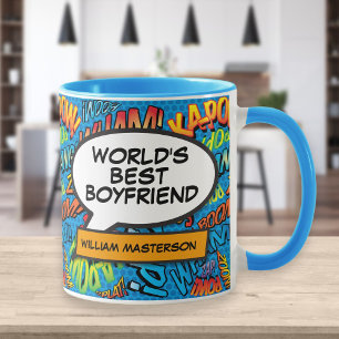 Mug Nom du meilleur petit ami au monde, rétro BD bleu