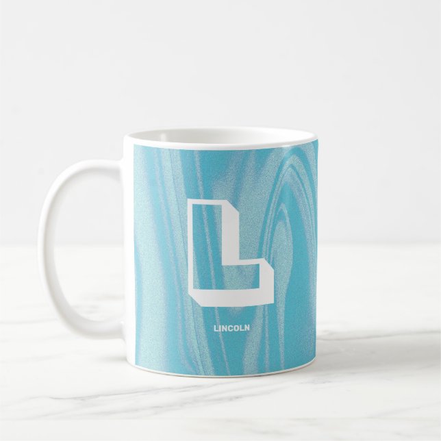 Mug Nom du monogramme Abstrait Marbre Bleu (Gauche)