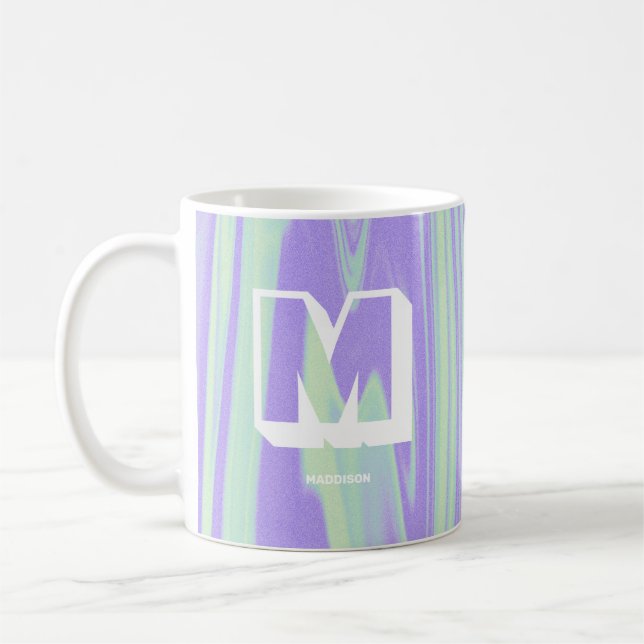 Mug Nom du monogramme Abstrait Marbre violet vert (Gauche)