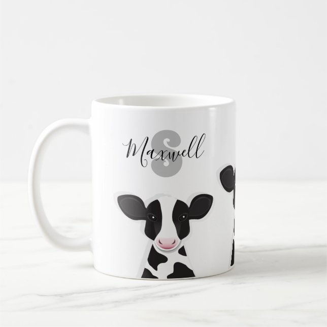 Mug Nom du monogramme Animal de vache (Gauche)
