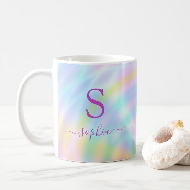 Mug Nom du monogramme arc-en-ciel d'origine holographi (Avec donut)