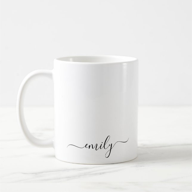 Mug Nom du monogramme blanc noir moderne (Gauche)