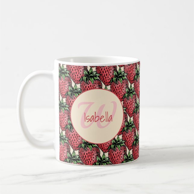 Mug Nom du monogramme de la chaîne de pomme de fraise (Gauche)