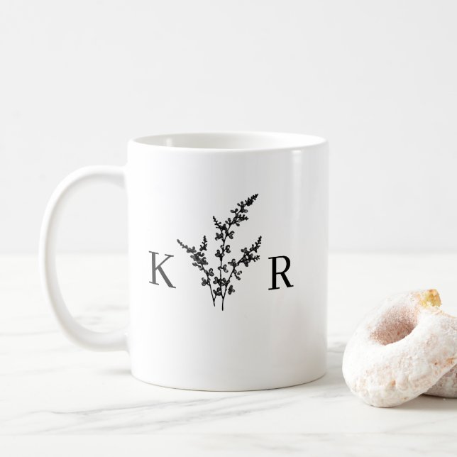 Mug Nom du monogramme de mariage personnalisé Fleur gr (Avec donut)