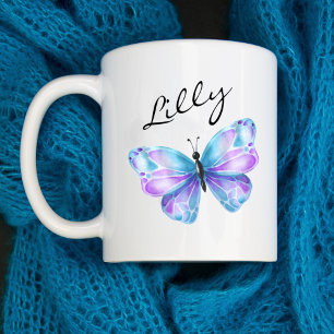 Mug Nom du monogramme du script papillon