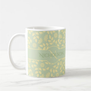 Mug Nom du monogramme élégant Motif Feuille Pastel G
