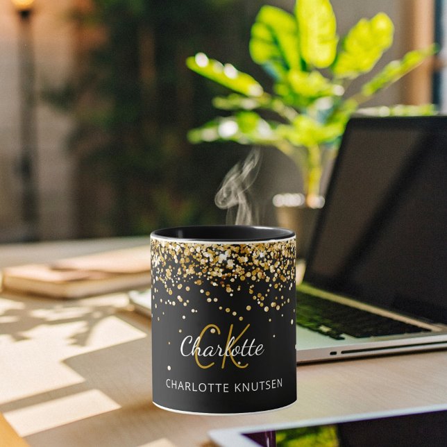 Mug Nom du monogramme en or noir (Créateur téléchargé)