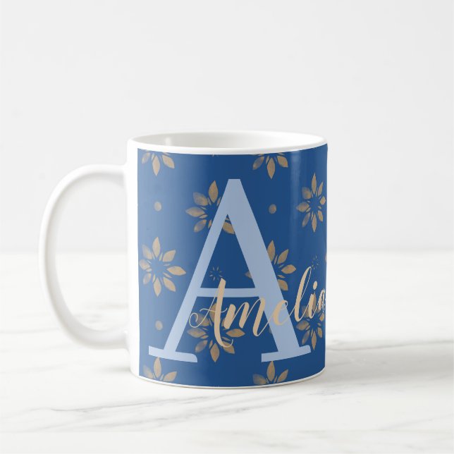 Mug Nom du monogramme Floral moderne (Gauche)
