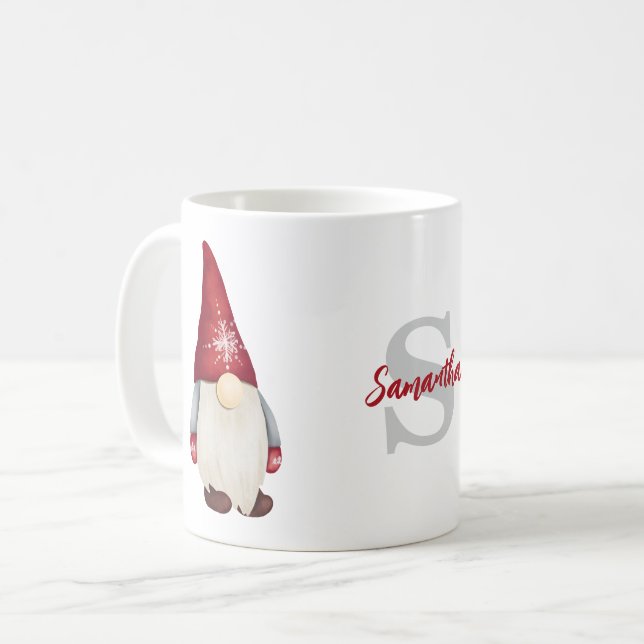 Mug Nom du monogramme Gnome de Noël mignon (Devant gauche)