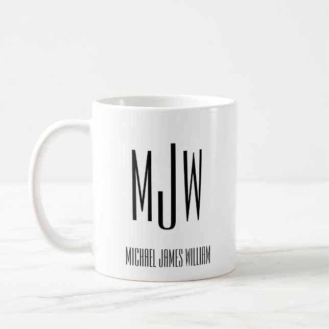 Mug Nom du monogramme initial noir blanc (Gauche)