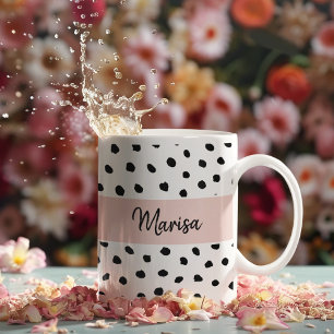 Mug Nom du monogramme moderne   Points rose et noir Pa