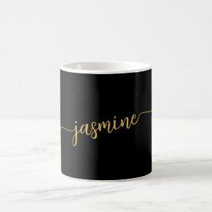 Mug Nom du monogramme noir et or élégant Signature