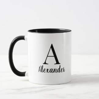 Mug Nom du monogramme noir moderne personnalisé