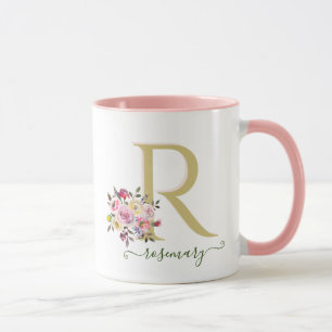 Mug Nom du monogramme personnalisé élégant Floral G
