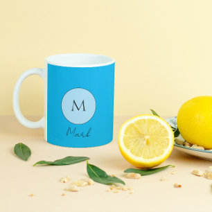 Mug Nom du monogramme personnalisé Glimmering Blue Lig