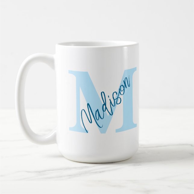 Mug Nom du monogramme personnalisé Musique bleue (Gauche)