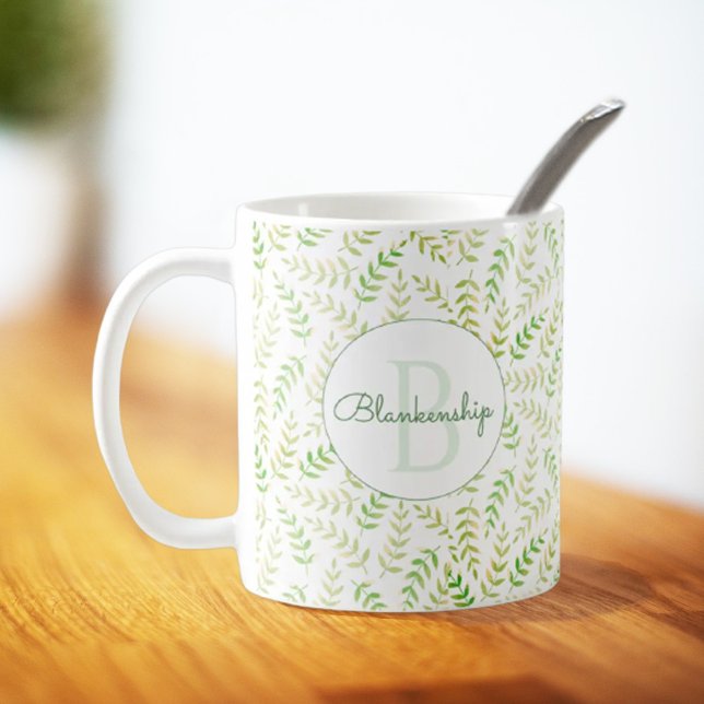 Mug Nom du monogramme personnalisé Nature Fern Motif f (Créateur téléchargé)