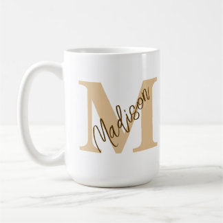 Mug Nom du monogramme personnalisé Tan Brown Musique