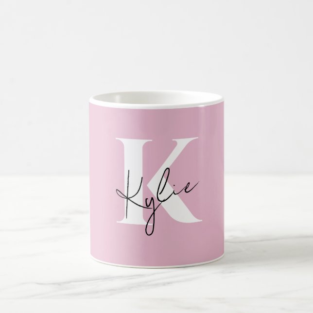 Mug Nom du monogramme personnel rose moderne - (Centre)
