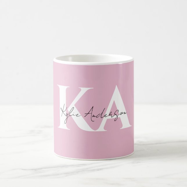Mug Nom du monogramme personnel rose moderne - (Centre)