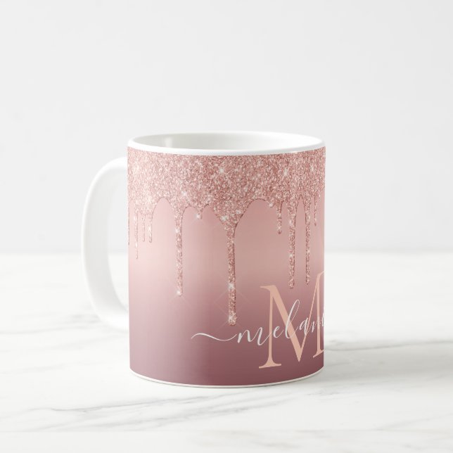 Mug Nom du monogramme Rose Parties scintillant de café (Devant gauche)