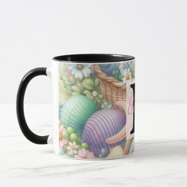 Mug Nom du monogramme sur l'aquarelle Fleurs coquillag (Gauche)