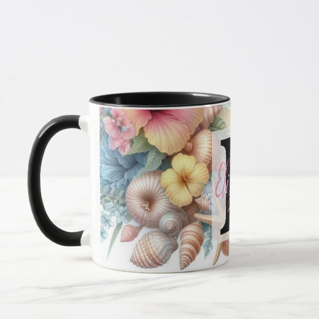 Mug Nom du monogramme sur l'aquarelle Fleurs coquillag (Gauche)