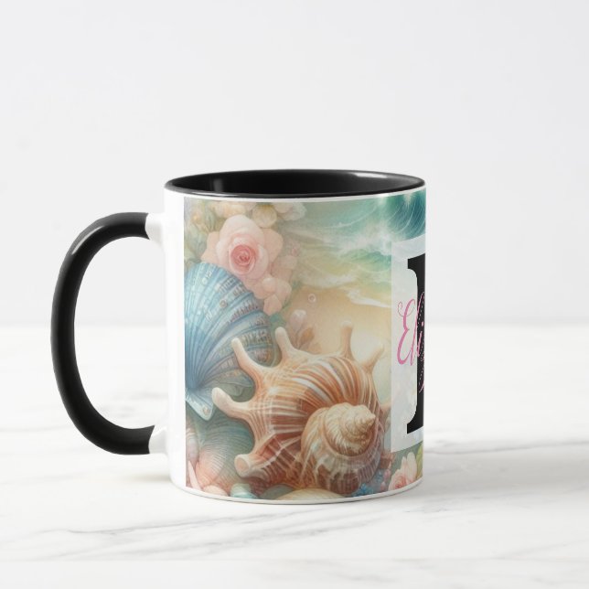 Mug Nom du monogramme sur l'aquarelle Fleurs coquillag (Gauche)