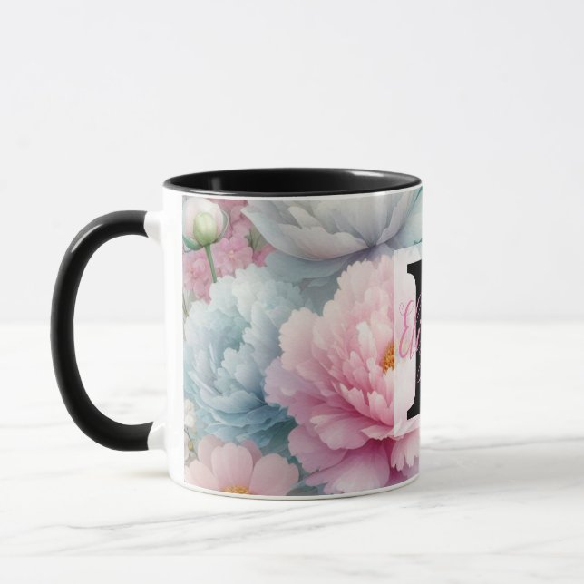 Mug Nom du monogramme sur l'aquarelle Fleurs en pastel (Gauche)