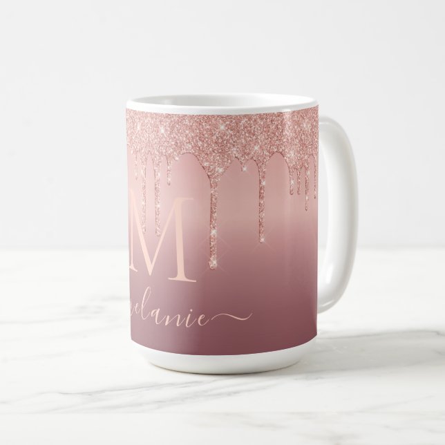 Mug Nom du monogramme Texte Rose Parties scintillant o (Devant droit)