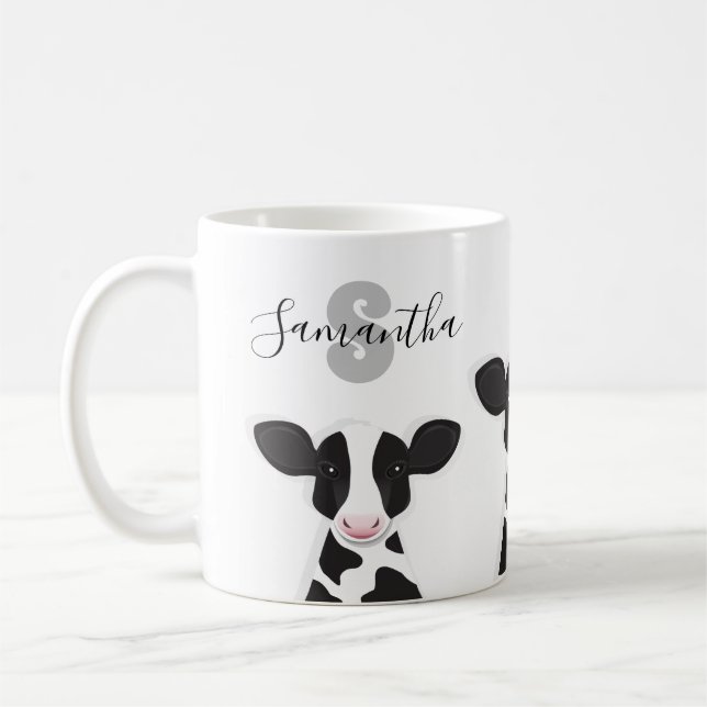 Mug Nom du monogramme Vache Gris Noir Blanc Animal (Gauche)