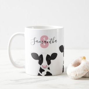 Mug Nom du monogramme Vache rose Noir Blanc