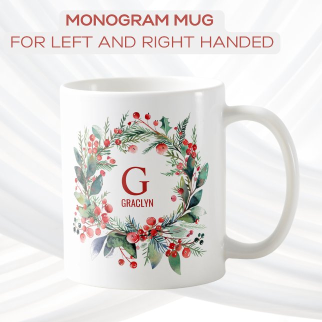Mug Nom du monogramme Végétation de Noël (Créateur téléchargé)