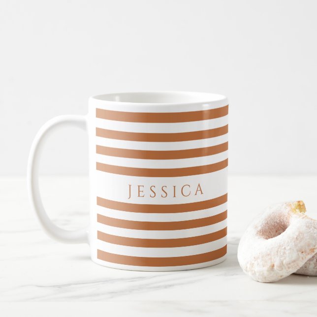 Mug Nom du Motif de bandes orange mignonnes (Avec donut)