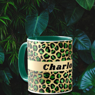 Mug Nom du motif du léopard vert émeraude