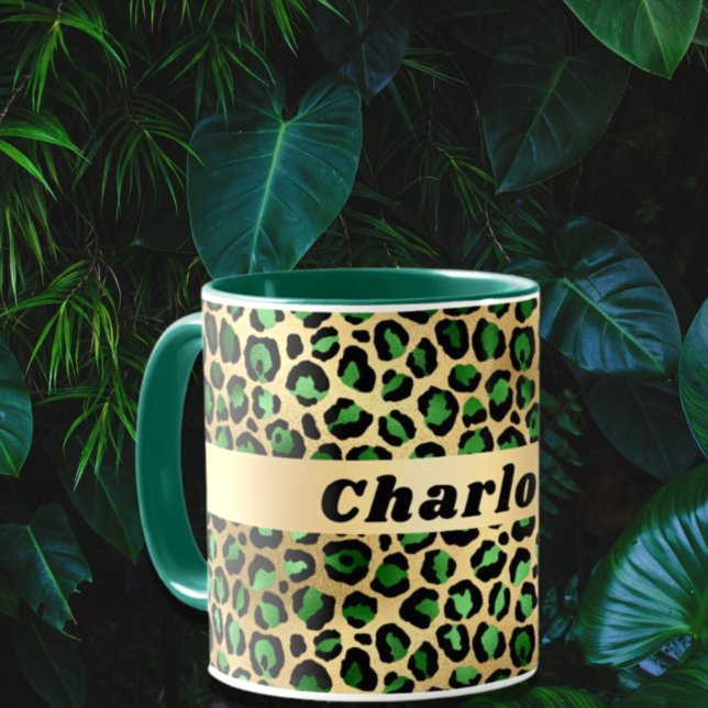 Mug Nom du motif du léopard vert émeraude (Créateur téléchargé)