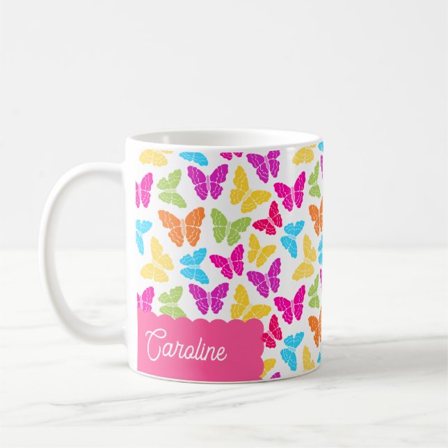 Mug Nom du Motif du papillon arc-en-ciel mignon et vib (Gauche)