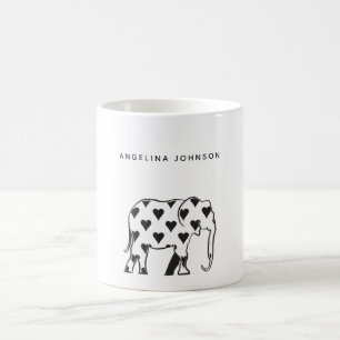 Mug Nom du Motif Éléphant, noir et blanc minimal