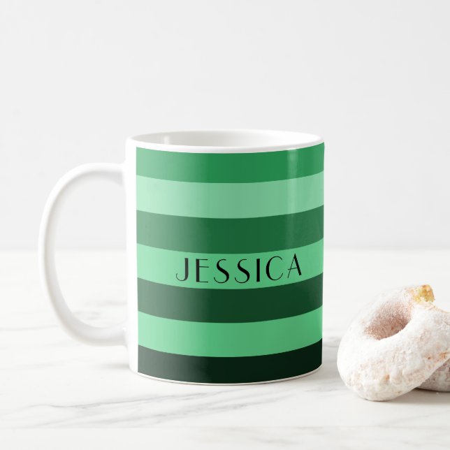 Mug Nom du Motif Moderne Green Stripes (Avec donut)