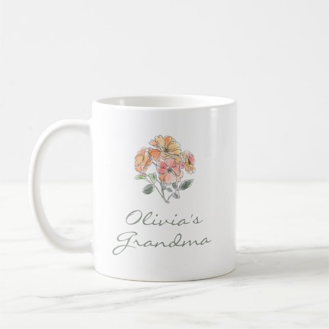 Mug Nom du petit-enfant Grand-mère aquarelle florale p (Gauche)