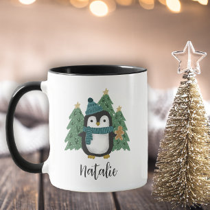 Mug Nom du petit pingouin de Noël mignon