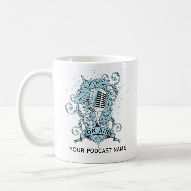 Mug Nom du podcast Microphone bleu (Gauche)