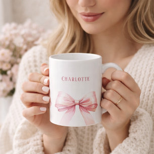 Mug Nom du script à rubans roses